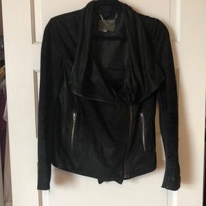 Muubaa Goat Leather Drape Front Jacket
